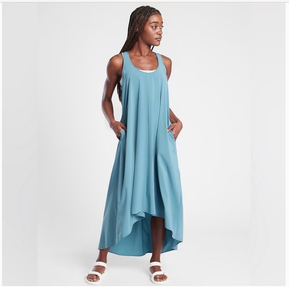 Athleta Teal Blue High-Low Tank Maxi Dress